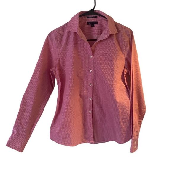 Pre Owned Women’s Lands’ End Long Sleeve Pink Polka Dot Shirt No Iron Sz 2 Style - Picture 1 of 10